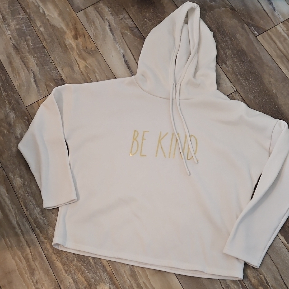 Cream Hoodie with 'Be Kind' Text